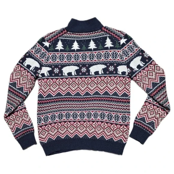 ASPEN Fair Isle Polar Bear Christmas Holiday 1/4 Zip Knit Sweater Size L - Picture 3 of 16